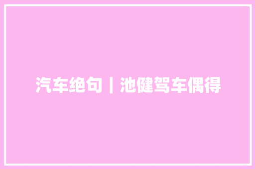 汽车绝句｜池健驾车偶得