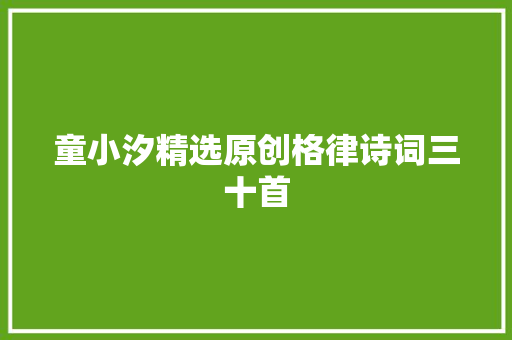 童小汐精选原创格律诗词三十首