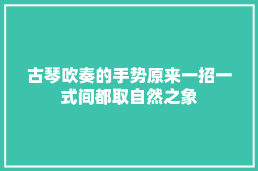 古琴吹奏的手势原来一招一式间都取自然之象