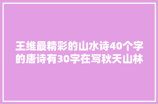 王维最精彩的山水诗40个字的唐诗有30字在写秋天山林美景