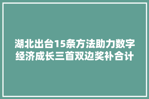 湖北出台15条方法助力数字经济成长三首双边奖补合计最高1000万元