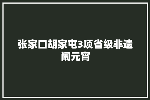 张家口胡家屯3项省级非遗闹元宵