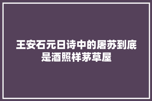 王安石元日诗中的屠苏到底是酒照样茅草屋