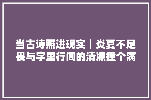 当古诗照进现实｜炎夏不足畏与字里行间的清凉撞个满怀