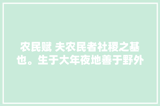 农民赋 夫农民者社稷之基也。生于大年夜地善于野外