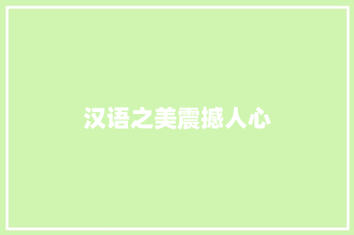 汉语之美震撼人心