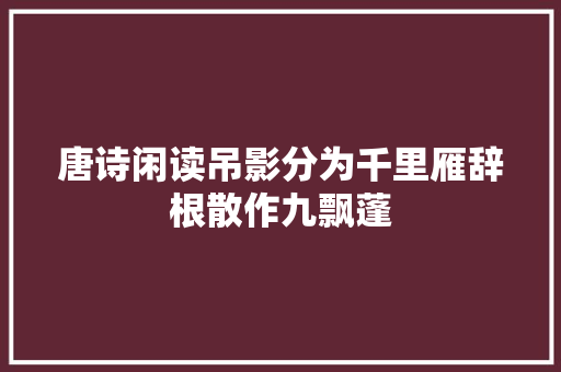 唐诗闲读吊影分为千里雁辞根散作九飘蓬
