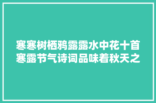 寒寒树栖鸦露露水中花十首寒露节气诗词品味着秋天之韵味