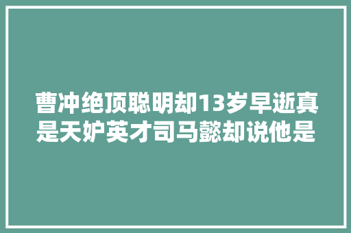 曹冲绝顶聪明却13岁早逝真是天妒英才司马懿却说他是真的蠢