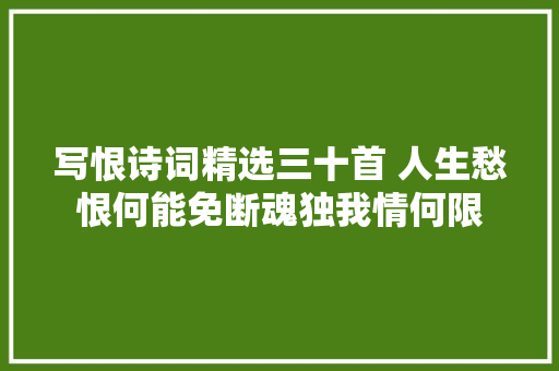 写恨诗词精选三十首 人生愁恨何能免断魂独我情何限