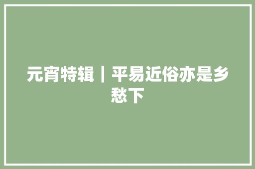 元宵特辑｜平易近俗亦是乡愁下