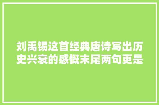 刘禹锡这首经典唐诗写出历史兴衰的感慨末尾两句更是随处颂扬
