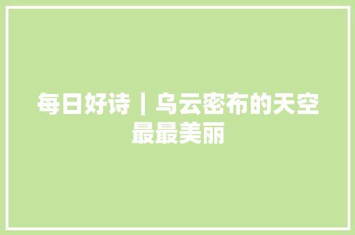 每日好诗｜乌云密布的天空最最美丽