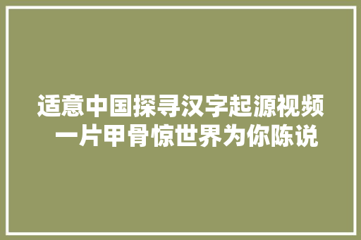 适意中国探寻汉字起源视频  一片甲骨惊世界为你陈说三千年前殷商故事