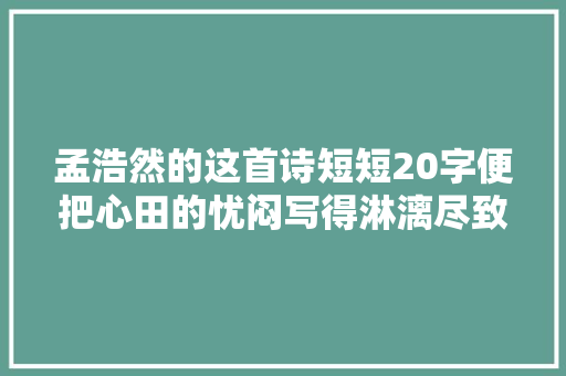 孟浩然的这首诗短短20字便把心田的忧闷写得淋漓尽致