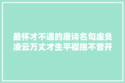 最怀才不遇的唐诗名句虚负凌云万丈才生平襟抱不曾开