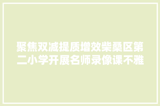 聚焦双减提质增效柴桑区第二小学开展名师录像课不雅观摩活动