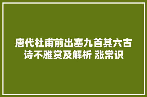 唐代杜甫前出塞九首其六古诗不雅赏及解析 涨常识