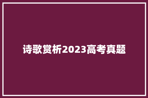 诗歌赏析2023高考真题