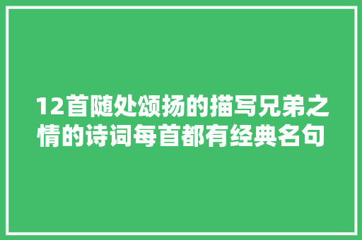 12首随处颂扬的描写兄弟之情的诗词每首都有经典名句千古流传