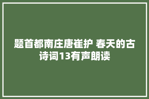 题首都南庄唐崔护 春天的古诗词13有声朗读