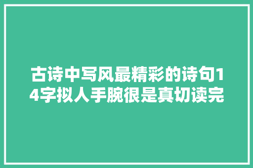 古诗中写风最精彩的诗句14字拟人手腕很是真切读完会心一笑