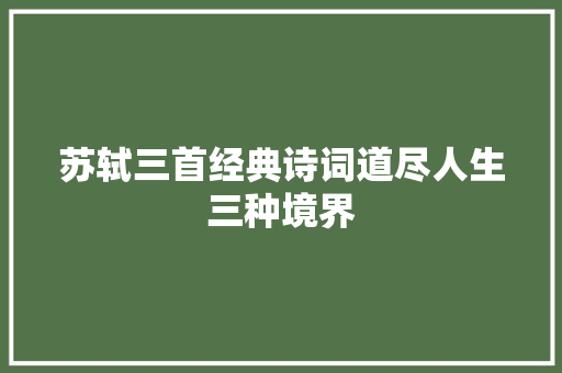苏轼三首经典诗词道尽人生三种境界