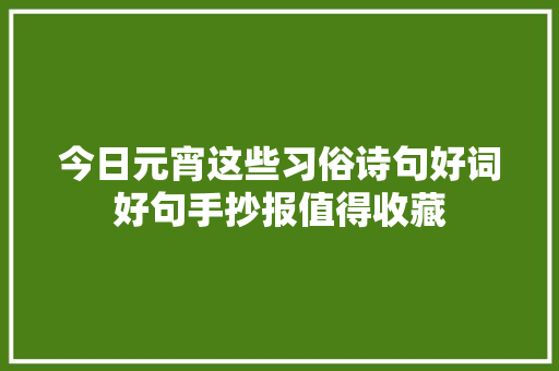 今日元宵这些习俗诗句好词好句手抄报值得收藏