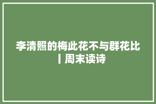 李清照的梅此花不与群花比丨周末读诗