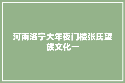 河南洛宁大年夜门楼张氏望族文化一