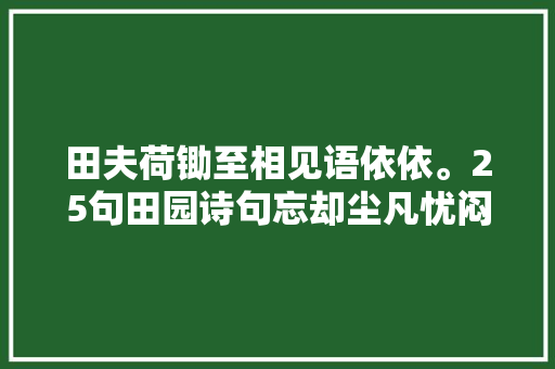 田夫荷锄至相见语依依。25句田园诗句忘却尘凡忧闷二