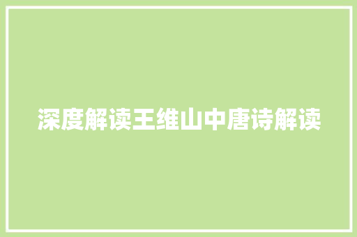 深度解读王维山中唐诗解读