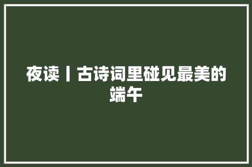 夜读丨古诗词里碰见最美的端午