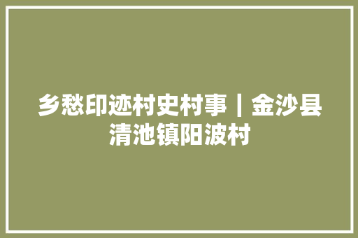 乡愁印迹村史村事｜金沙县清池镇阳波村