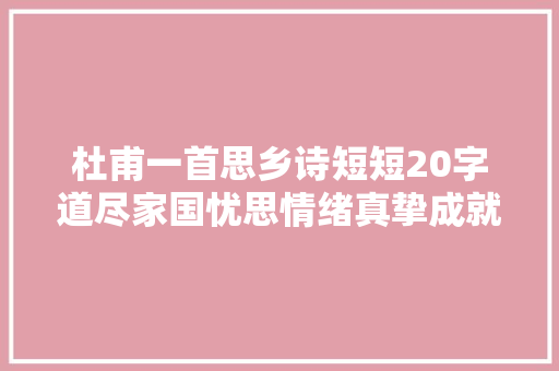 杜甫一首思乡诗短短20字道尽家国忧思情绪真挚成就伟大诗篇