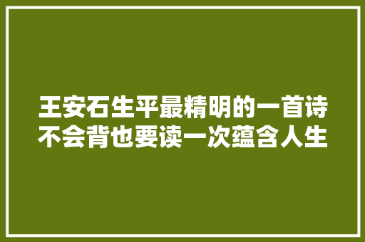 王安石生平最精明的一首诗不会背也要读一次蕴含人生大年夜聪慧