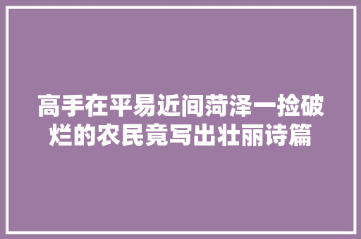 高手在平易近间菏泽一捡破烂的农民竟写出壮丽诗篇