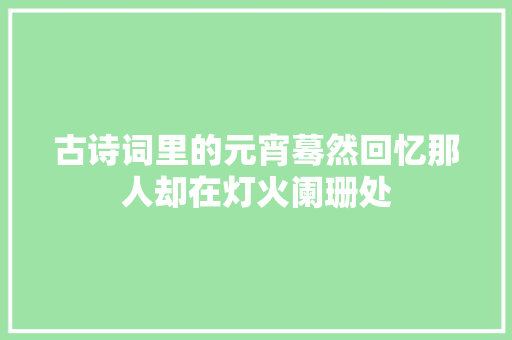 古诗词里的元宵蓦然回忆那人却在灯火阑珊处