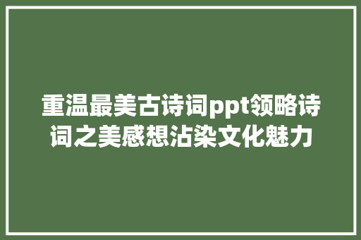 重温最美古诗词ppt领略诗词之美感想沾染文化魅力