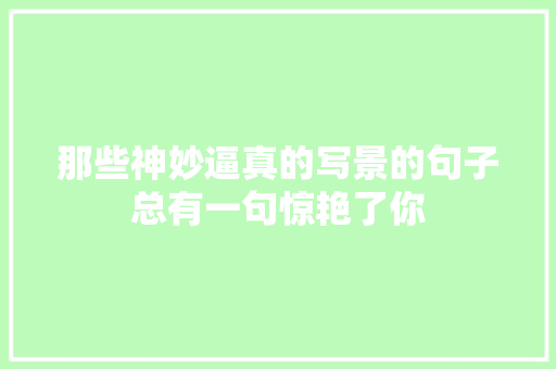那些神妙逼真的写景的句子总有一句惊艳了你