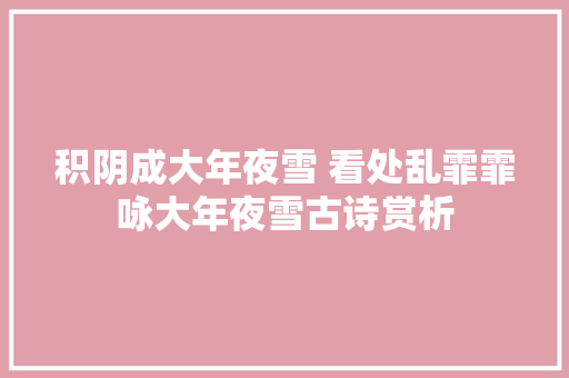 积阴成大年夜雪 看处乱霏霏咏大年夜雪古诗赏析
