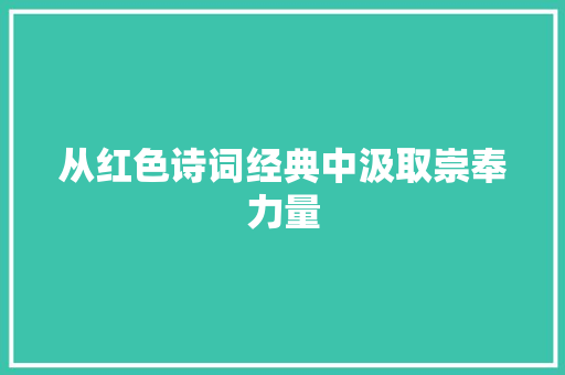 从红色诗词经典中汲取崇奉力量