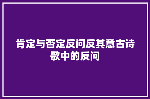 肯定与否定反问反其意古诗歌中的反问