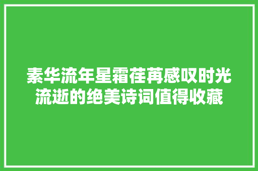 素华流年星霜荏苒感叹时光流逝的绝美诗词值得收藏