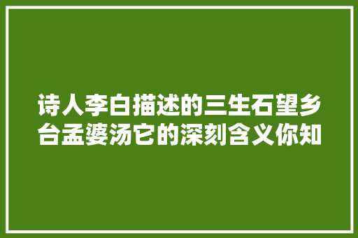 诗人李白描述的三生石望乡台孟婆汤它的深刻含义你知道吗