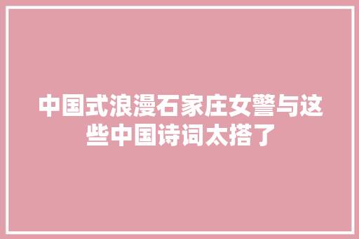 中国式浪漫石家庄女警与这些中国诗词太搭了