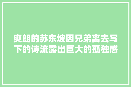 爽朗的苏东坡因兄弟离去写下的诗流露出巨大的孤独感