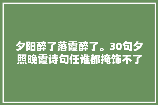 夕阳醉了落霞醉了。30句夕照晚霞诗句任谁都掩饰不了浑无杂念
