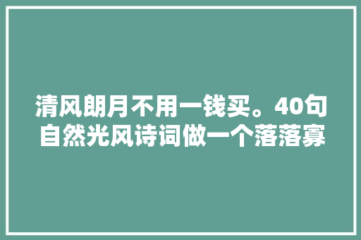 清风朗月不用一钱买。40句自然光风诗词做一个落落寡合的自然人