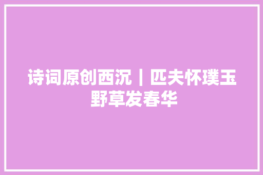 诗词原创西沉｜匹夫怀璞玉 野草发春华